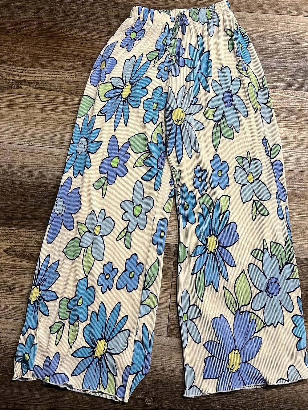 Peppermayo Blue Floral Pleated Wide Leg Pants Size US 8/ AU 12 Retro Print